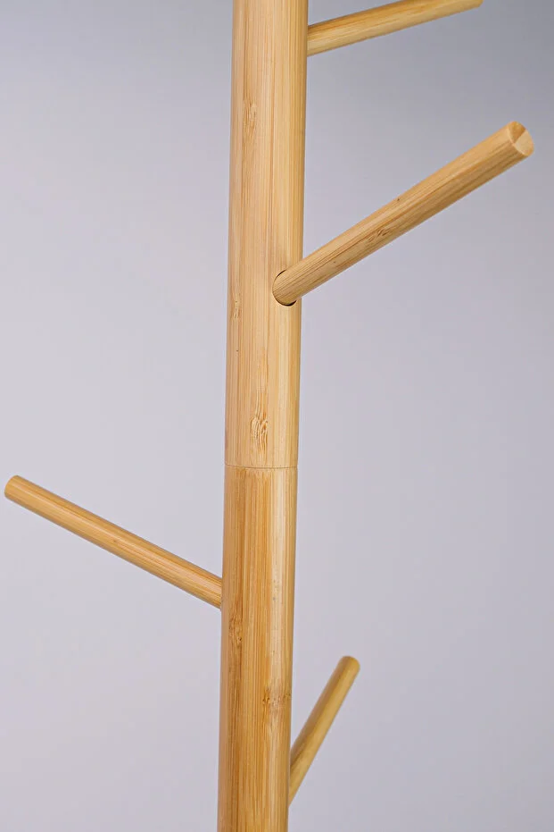 Bambu Portmanto Askılık Vestiyer Tablalı 8'li Ayaklı Askılık Ahşap Elbise Askısı